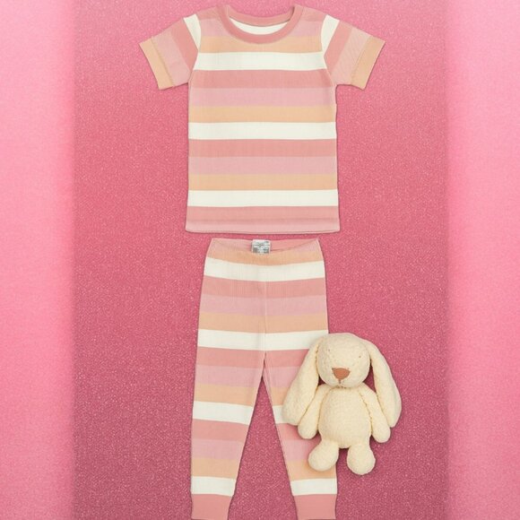 “Sunset Snuggles” Ribbed Lounge Set – Soft Stripes for Cozy Days 4T NWT Cotton - Picture 1 of 7